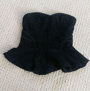 Cute Strapless Black Peplum Crop Top